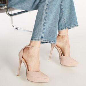 Shoe Dazzle Nude Blush Platform Ankle-Strap Stiletto Heels